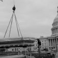 First of the two sculpture fountains lifted with special anchor fabrication performed on site to the interior of the fountain to support the weight without damage of the historical art object.