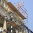 Certain areas required scaffolding on the US Capitol steps for careful removal of the bronze lamps for conservation and restoration.