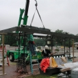 While the sections of the Trolley Transom are being removed wooden I-Beams were constructed & erected for supports during the removal process.