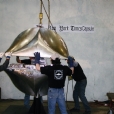 Lowering the top half of the times capsule which was welded